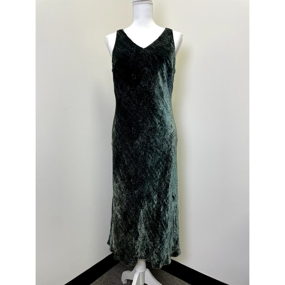 Vintage Lauren Ralph Lauren Y2K Green Velvet Paisley Burnout Midi Dress Fairy